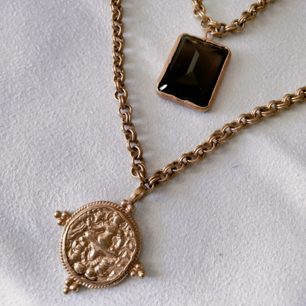 Julie Vos Dual Layered 24k Gold Plated Gold Medallion and Smokey Quartz Necklace - Picture 3 of 11